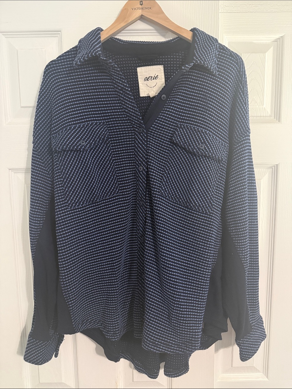 aerie Navy and Black Button-Down Shirt Jacket